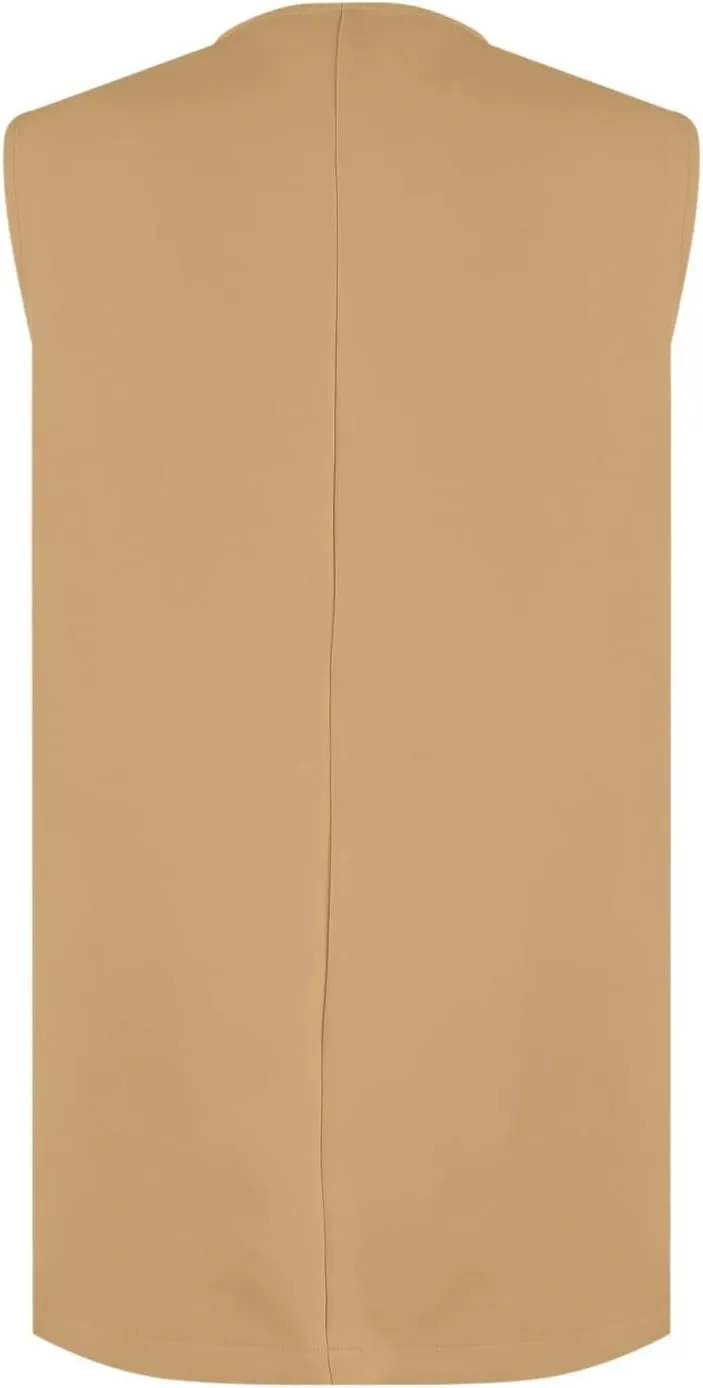Button Suit Vest Women 2024 Collarless Sleeveless Blazer Jackets Loose Fashion Casual Open Front Vest Pockets