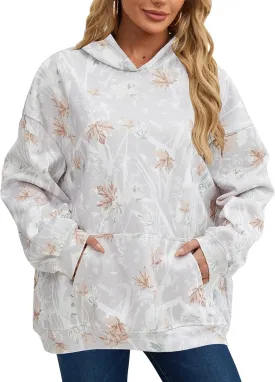 Camo Hoodie for Men Women Oversized Fleece Maple Leaf Hooded Sweatshirt Graphic Print Pullover Hoodies with Pocket