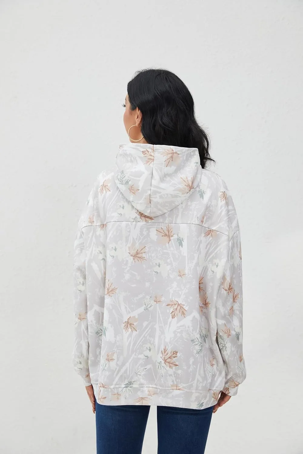 Camo Hoodie for Men Women Oversized Fleece Maple Leaf Hooded Sweatshirt Graphic Print Pullover Hoodies with Pocket