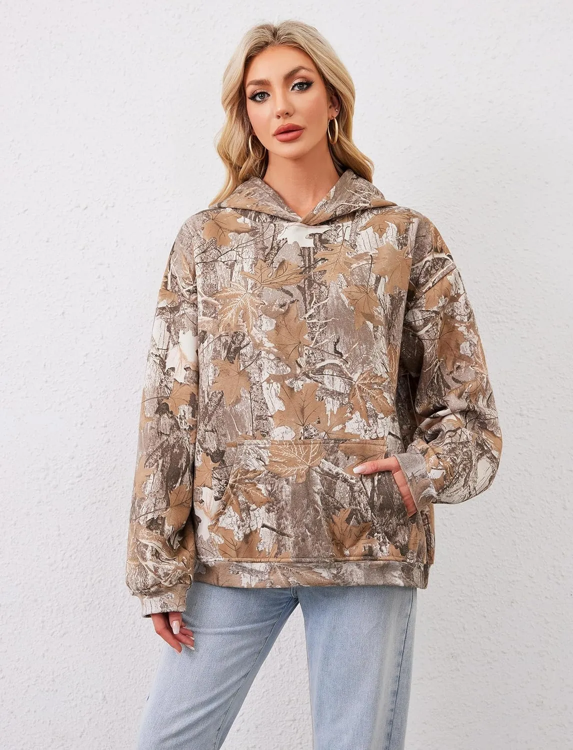 Camo Hoodie For Women Oversized Long Sleeve Drop Shoulder Fleece Hooded Sweatshirt Pullover With Pocket Outfits