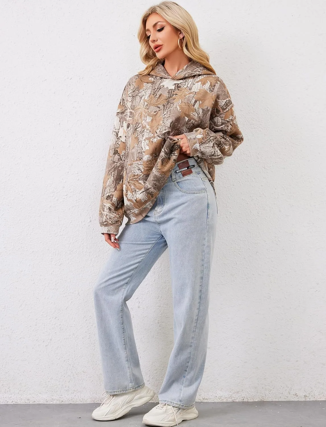 Camo Hoodie For Women Oversized Long Sleeve Drop Shoulder Fleece Hooded Sweatshirt Pullover With Pocket Outfits