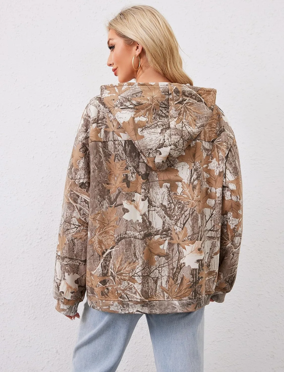 Camo Hoodie For Women Oversized Long Sleeve Drop Shoulder Fleece Hooded Sweatshirt Pullover With Pocket Outfits