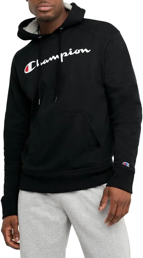 Champion Men's Powerblend Fleece Hoodie Sweatshirt with Script Logo (Regular and Big & Tall)