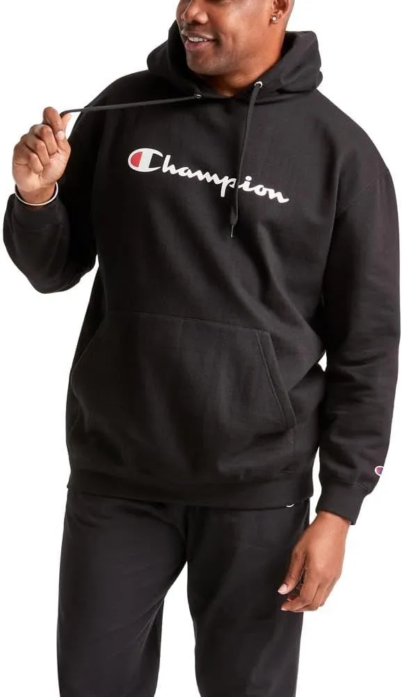 Champion Men's Powerblend Fleece Hoodie Sweatshirt with Script Logo (Regular and Big & Tall)