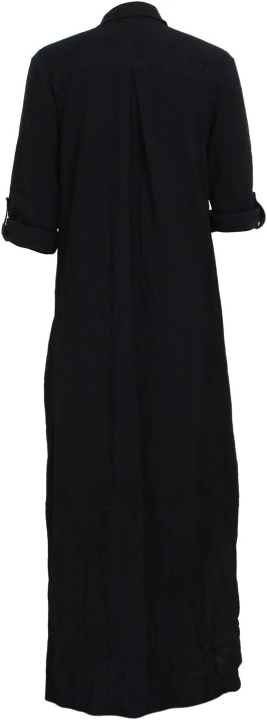Chatinction Women Solid Color 3/4 Rolled-Up Sleeve Dress Sexy Buttons Down Side Slit Shirts Maxi Dresses