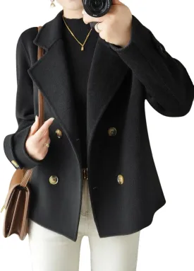 chouyatou Womens Fall Winter Casual Business Wool Blend Coat Loose Double Breasted Dressy Blazer Pea Coat