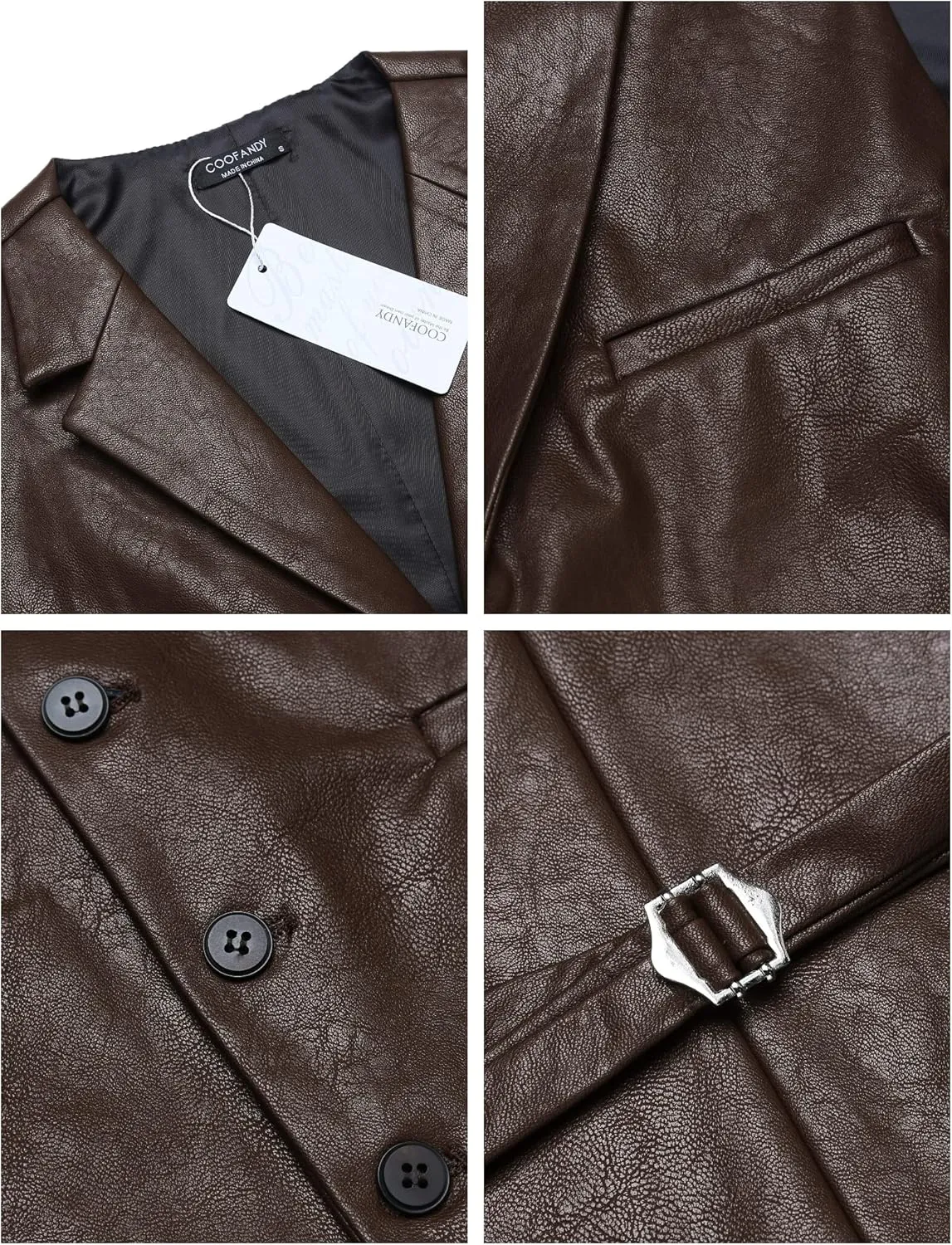COOFANDY Men's Leather Suit Vest Casual Western Vest Jacket Lightweight V-Neck Dress Waistcoats