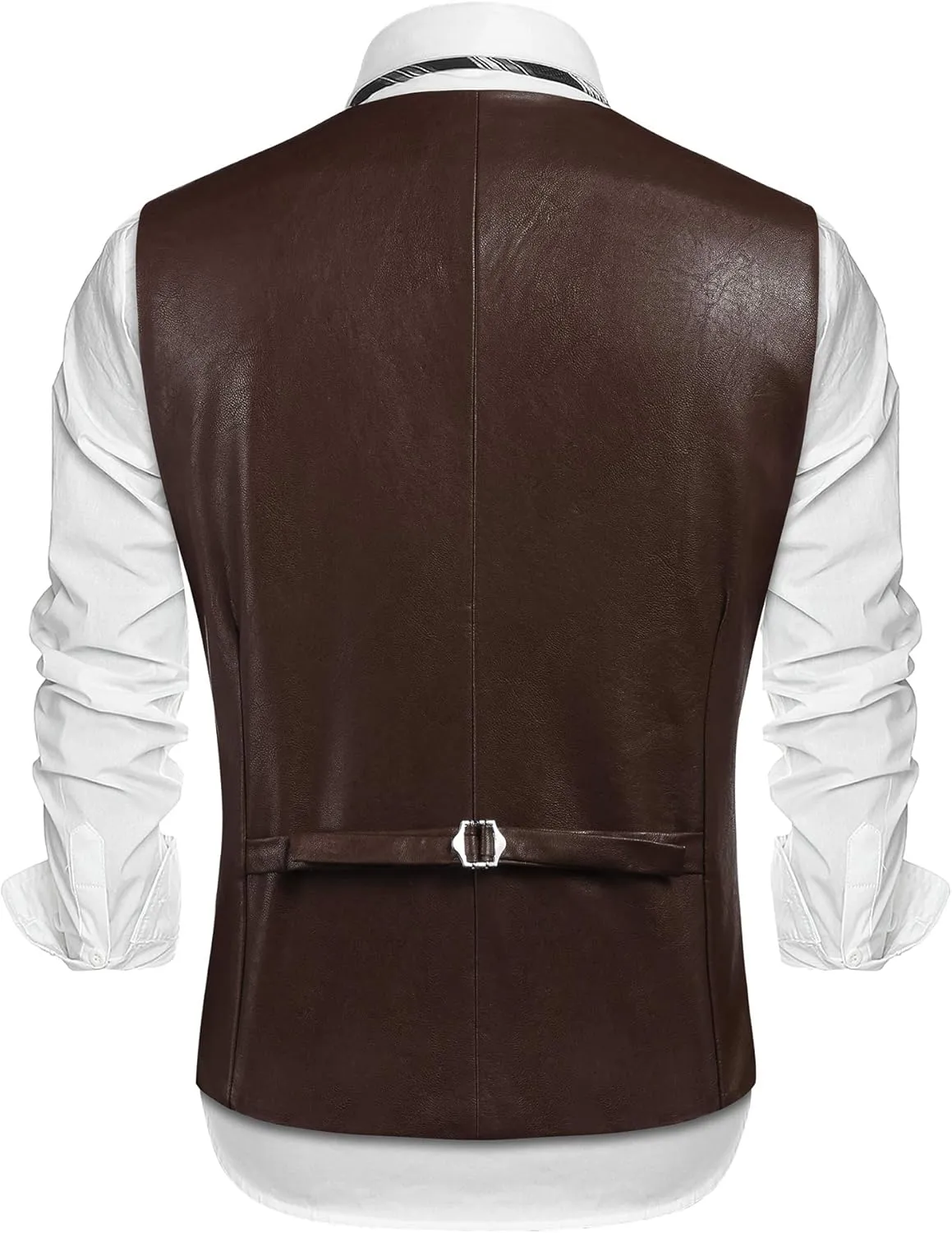 COOFANDY Men's Leather Suit Vest Casual Western Vest Jacket Lightweight V-Neck Dress Waistcoats