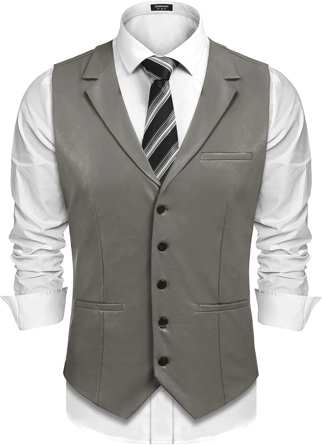 COOFANDY Men's Leather Suit Vest Casual Western Vest Jacket Lightweight V-Neck Dress Waistcoats
