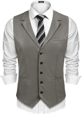 COOFANDY Men's Leather Suit Vest Casual Western Vest Jacket Lightweight V-Neck Dress Waistcoats