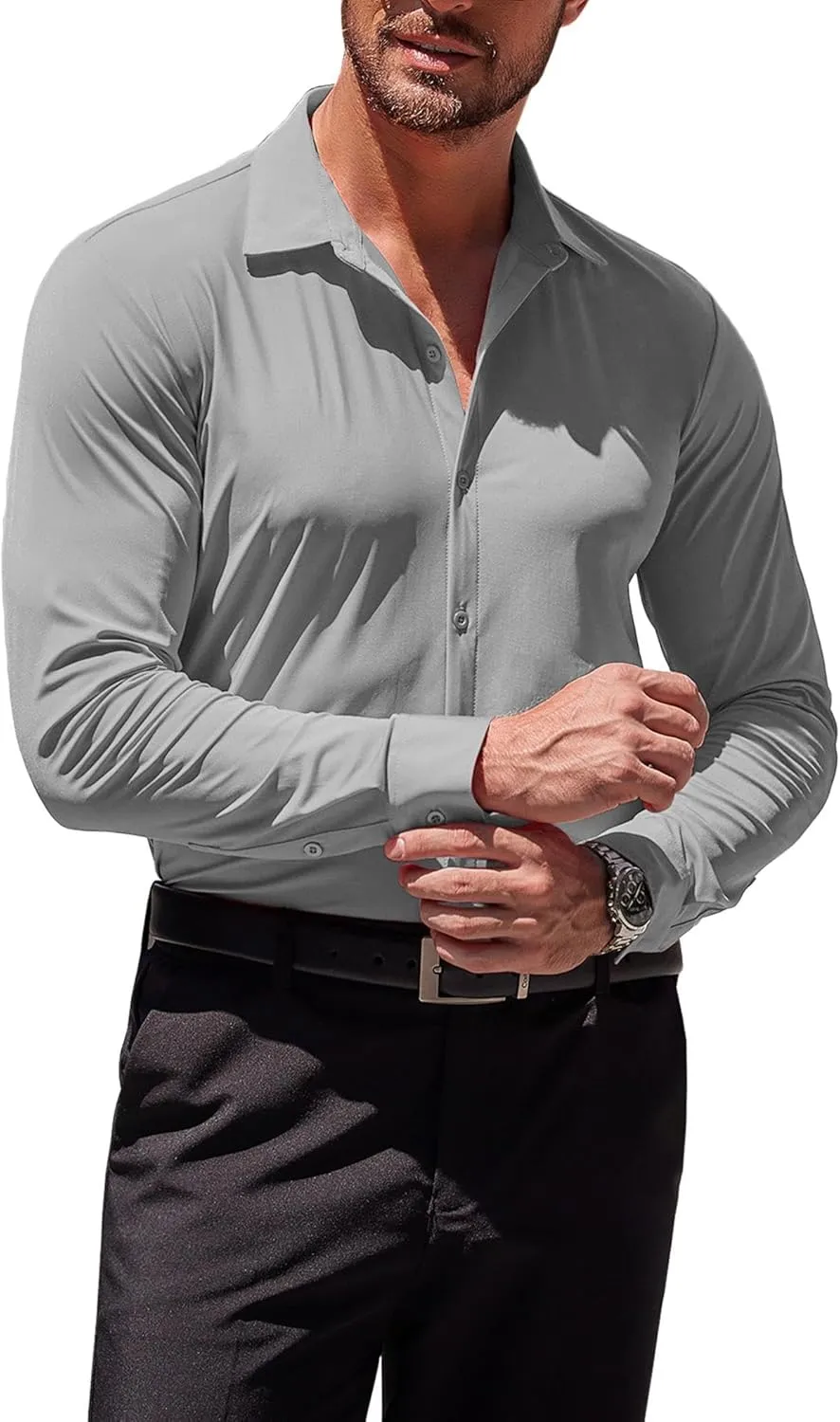 COOFANDY Men's Muscle Fit Dress Shirts Wrinkle-Free Long Sleeve Casual Button Down Shirts