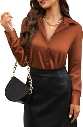 CUNLIN Womens Soft Satin Silk Leopard Button Down Shirts for Women Silky Long Sleeve Work Shirt Dress Blouses Tops