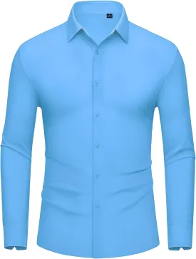 DEMEANOR Stretch Mens Dress Shirts Long Sleeve Slim Fit Dress Shirts for Men Muscle Fit Wrinkle Free Button Down Shirt