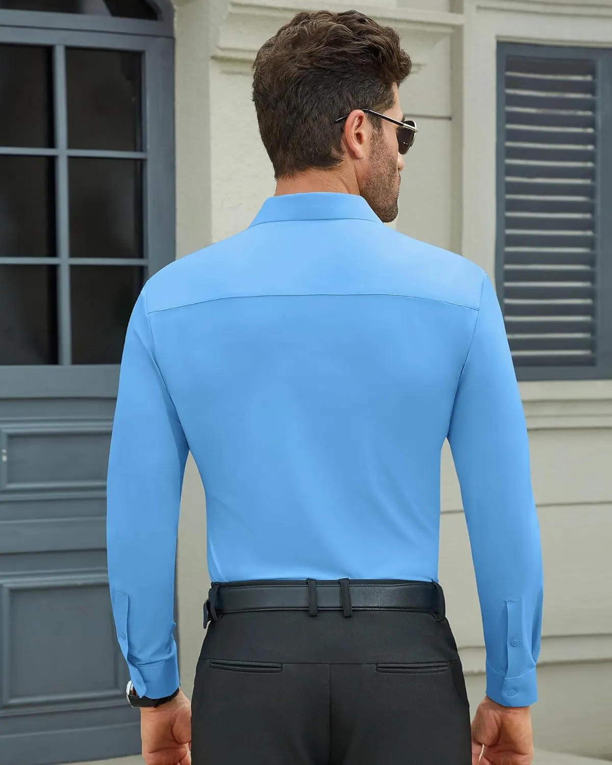 DEMEANOR Stretch Mens Dress Shirts Long Sleeve Slim Fit Dress Shirts for Men Muscle Fit Wrinkle Free Button Down Shirt