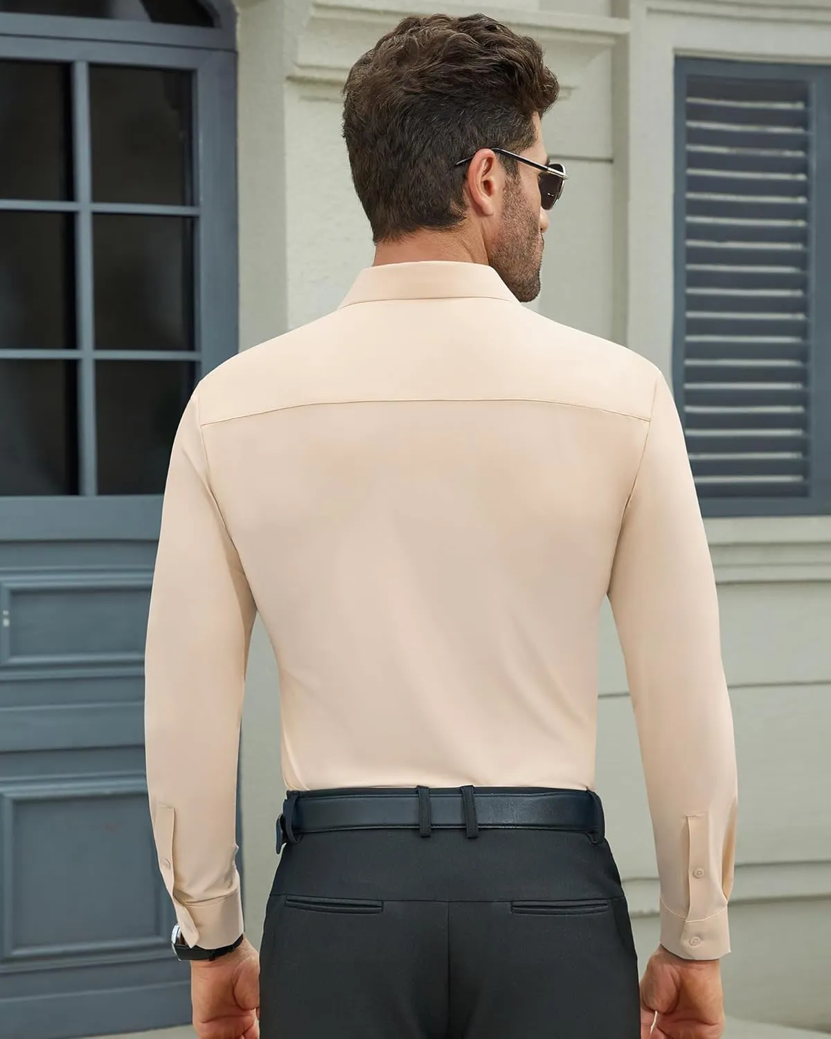 DEMEANOR Stretch Mens Dress Shirts Long Sleeve Slim Fit Dress Shirts for Men Muscle Fit Wrinkle Free Button Down Shirt