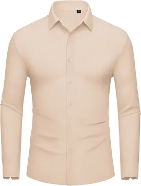 DEMEANOR Stretch Mens Dress Shirts Long Sleeve Slim Fit Dress Shirts for Men Muscle Fit Wrinkle Free Button Down Shirt