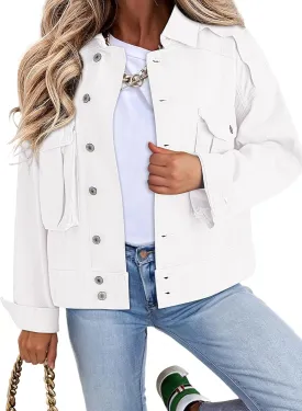 Dokotoo Women's Cargo Jean Jacket - Cropped Button Spring Fashion Coat for Women