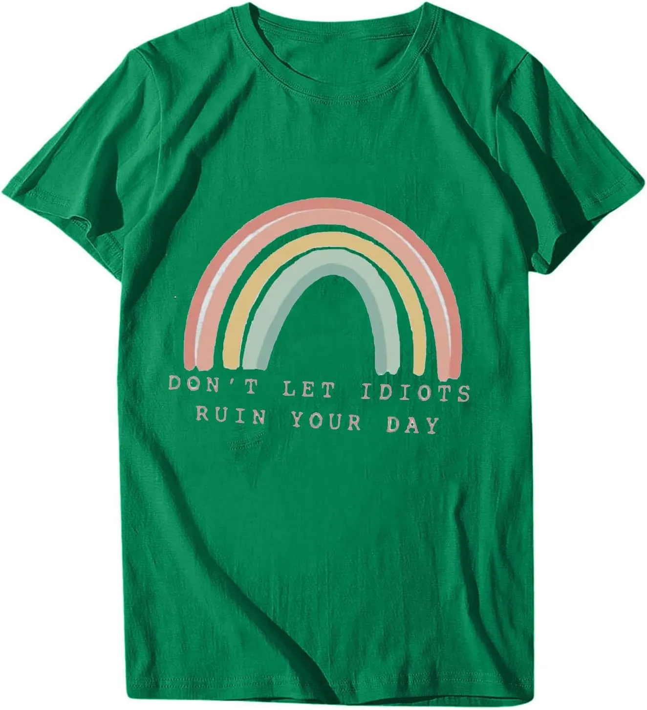 Don't LET Idiots Ruin Your Day Women Rainbow Print Round Neck Short Sleeve T-Shirt Top Fashion Casual Funny Letter Tee