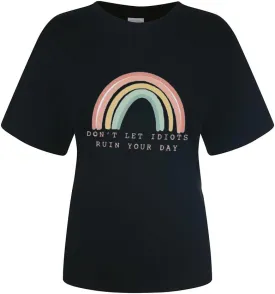 Don't LET Idiots Ruin Your Day Women Rainbow Print Round Neck Short Sleeve T-Shirt Top Fashion Casual Funny Letter Tee