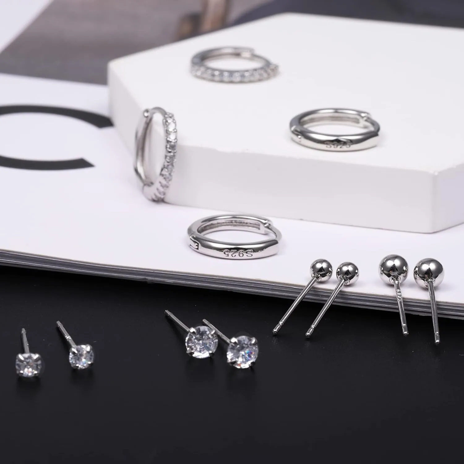Earring Sets for Multiple Piercing | 14K Gold Plated Studs Earrings and Hoops Set Hypoallergenic Small Hoop CZ Ball Studs Earrings for Women Girls6 Pairs