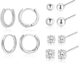 Earring Sets for Multiple Piercing | 14K Gold Plated Studs Earrings and Hoops Set Hypoallergenic Small Hoop CZ Ball Studs Earrings for Women Girls6 Pairs