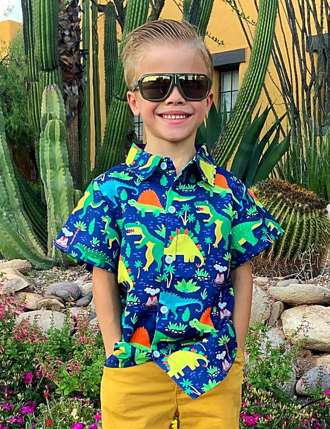 Enlifety Boys Girls Hawaii Shirt Cool Summer Casual Blouse Short Sleeve Button Down Tops Size 2-10T