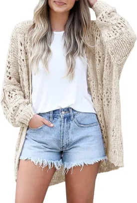 Ermonn Womens Crochet Cardigan Sweater Kimonos Boho Solid Color Oversized Fall Open Front Outwear