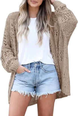 Ermonn Womens Crochet Cardigan Sweater Kimonos Boho Solid Color Oversized Fall Open Front Outwear