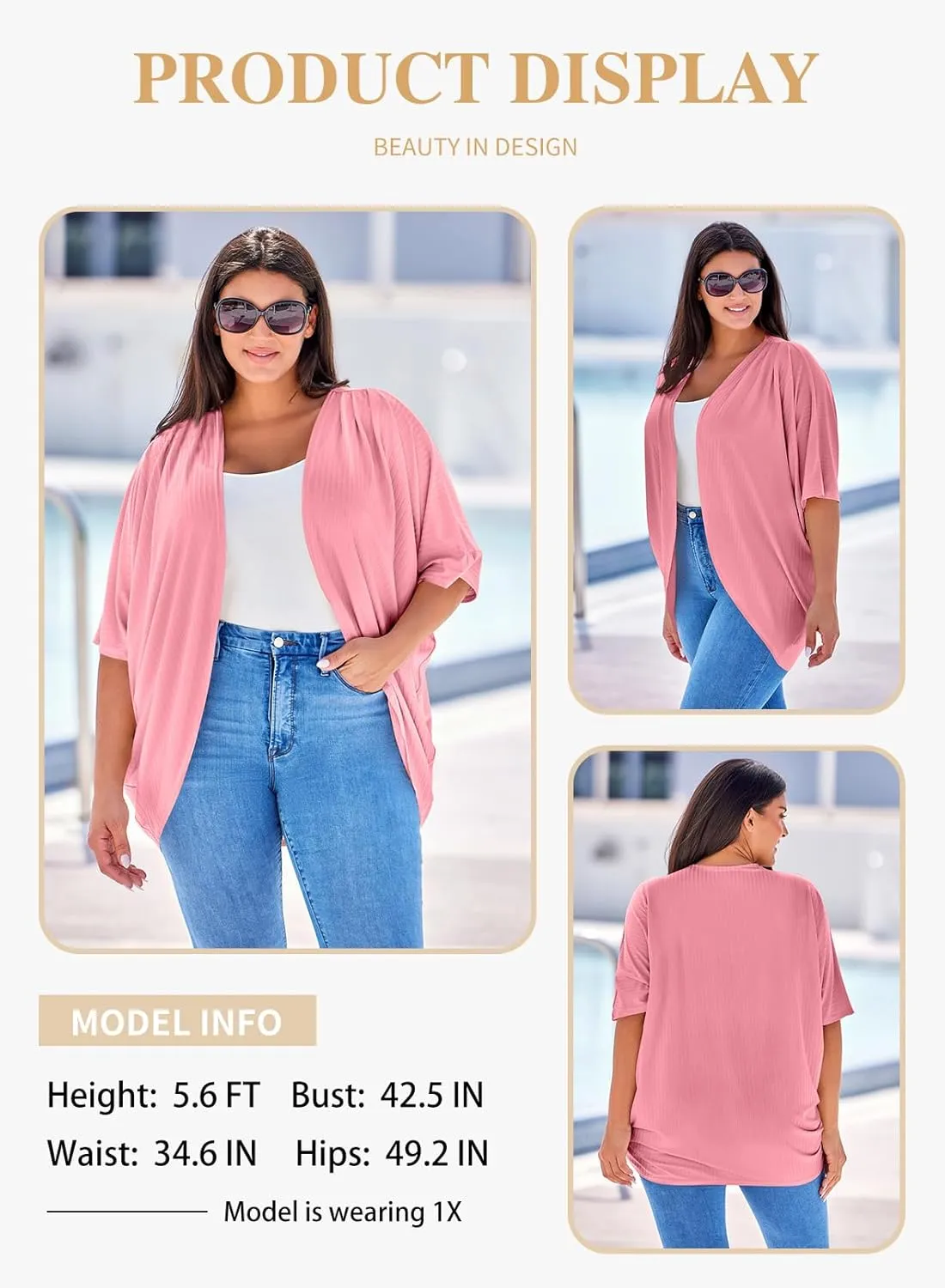 Eytino Womens Plus Size Summer Cardigan Casual Half Sleeve Ruched Open Front Cardigans Tops(1X-5X)