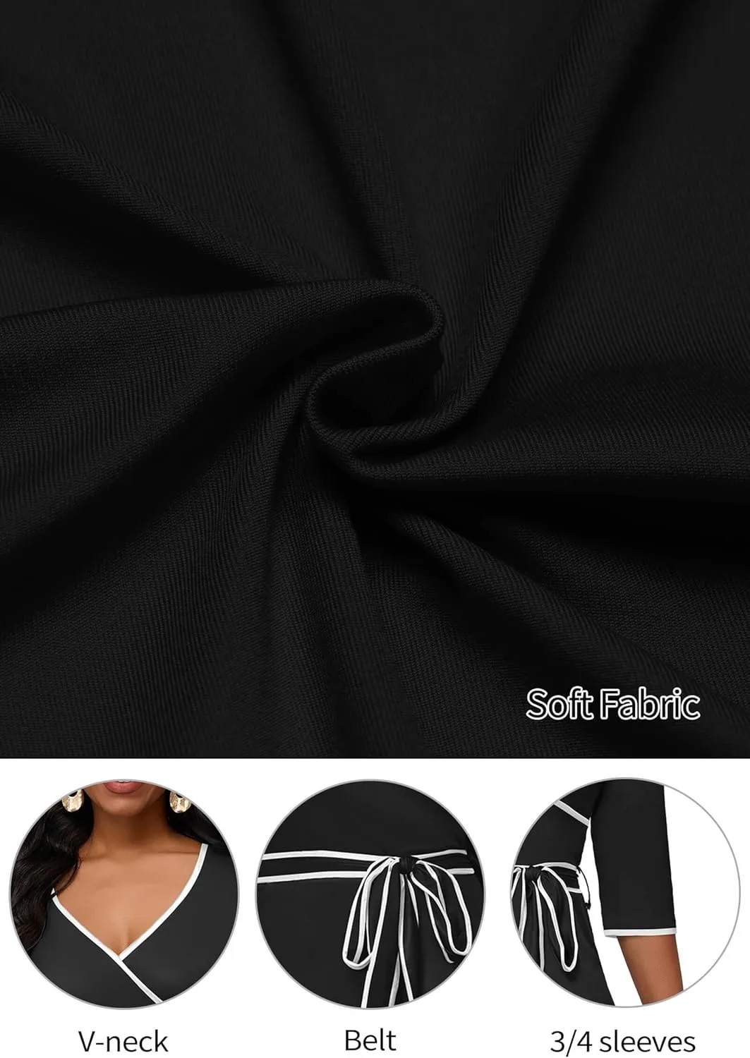 FANDEE Maxi Dress for Women 3/4 Sleeve Casual Maxi Dresses V Neck Wrap Semi-Formal Church Dress with Pocket&Belt