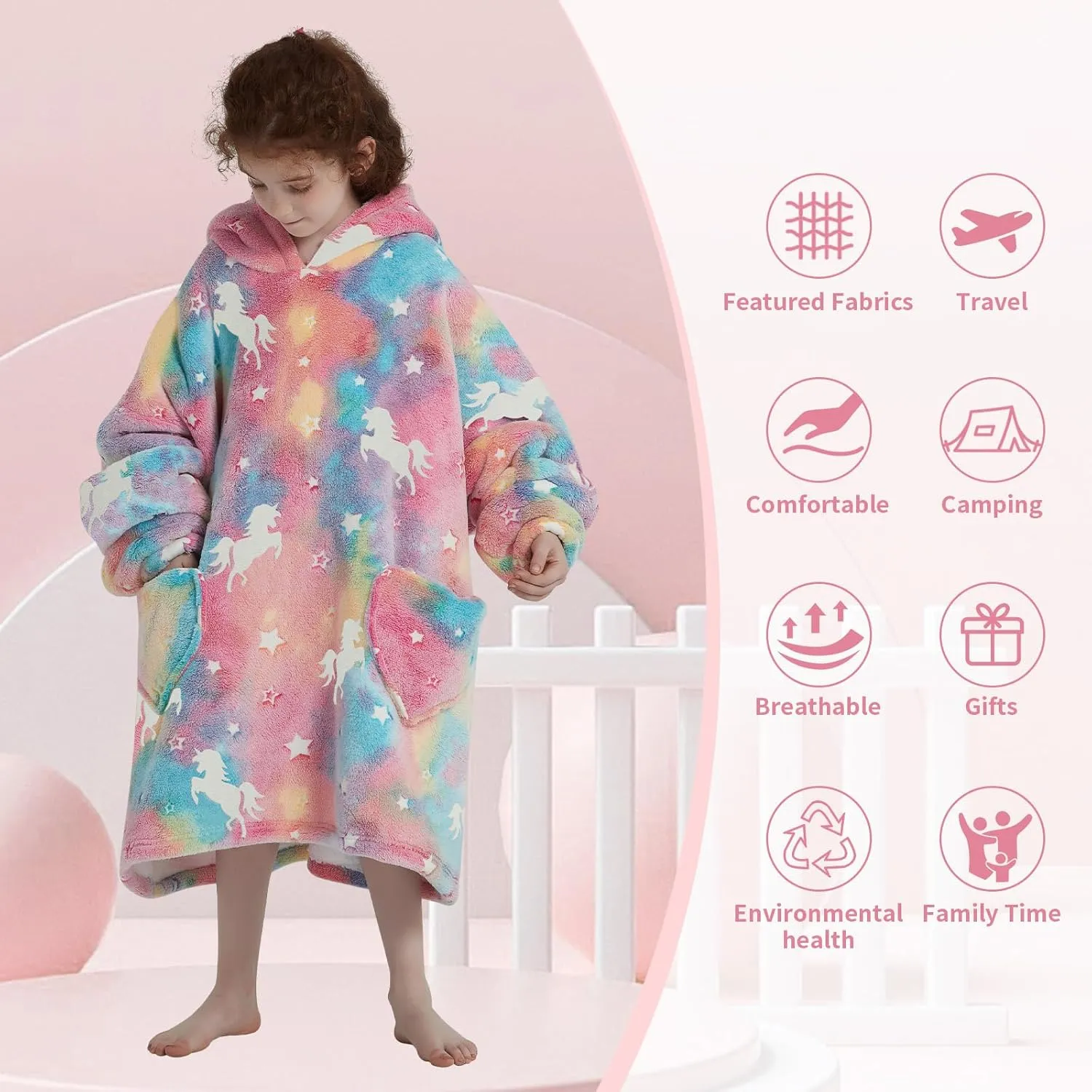 Fiosnow Glow in the Dark Unicorn Blanket Hoodies for Kids 6-13YR Oversize Wearable Blanket Hoodies for Boys Girls Teens