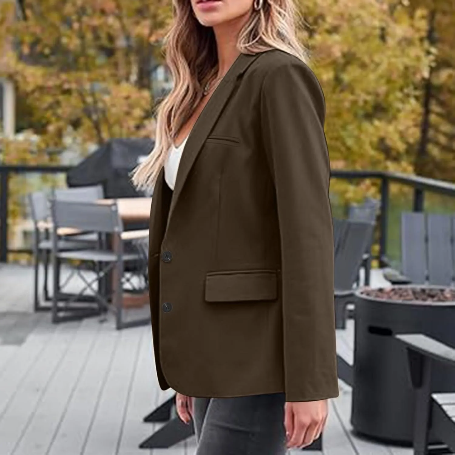Firzero Womens Blazers for Work Casual Office Jacket 2024 Work Lapel Button Down Solid Elegant Long Sleeve Dressy Jackets