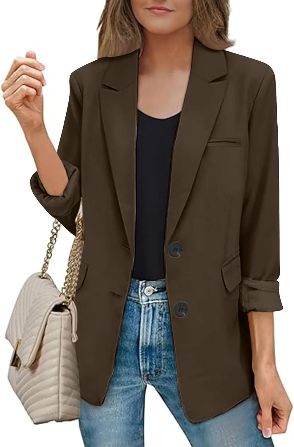 Firzero Womens Blazers for Work Casual Office Jacket 2024 Work Lapel Button Down Solid Elegant Long Sleeve Dressy Jackets