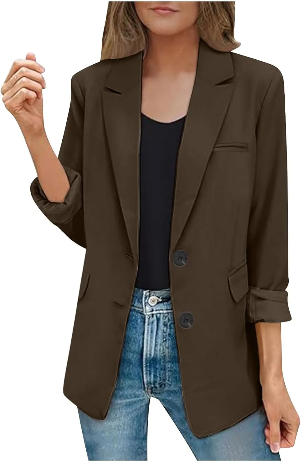 Firzero Womens Blazers for Work Casual Office Jacket 2024 Work Lapel Button Down Solid Elegant Long Sleeve Dressy Jackets