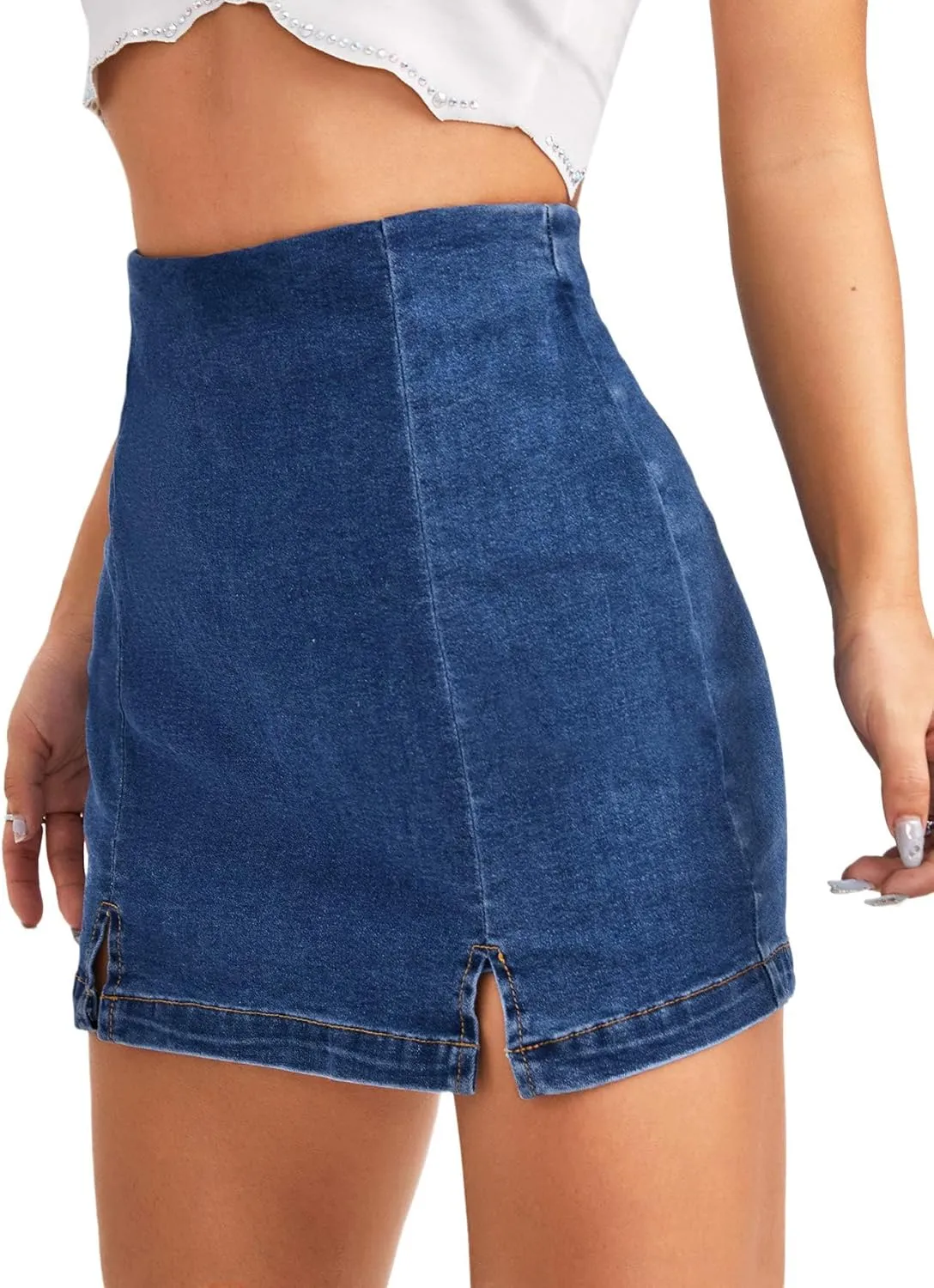Floerns Women's Casual Split Hem High Waist Denim Skorts Skirt Shorts