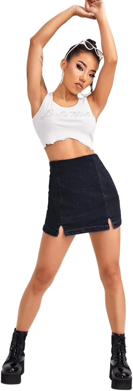 Floerns Women's Casual Split Hem High Waist Denim Skorts Skirt Shorts