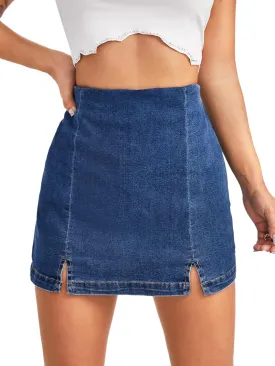Floerns Women's Casual Split Hem High Waist Denim Skorts Skirt Shorts