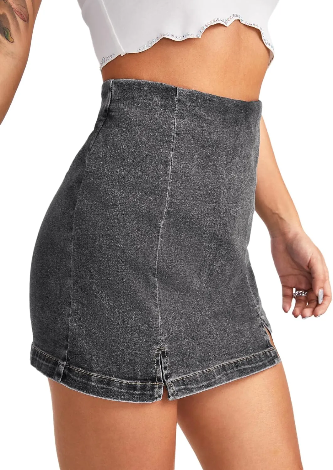 Floerns Women's Casual Split Hem High Waist Denim Skorts Skirt Shorts