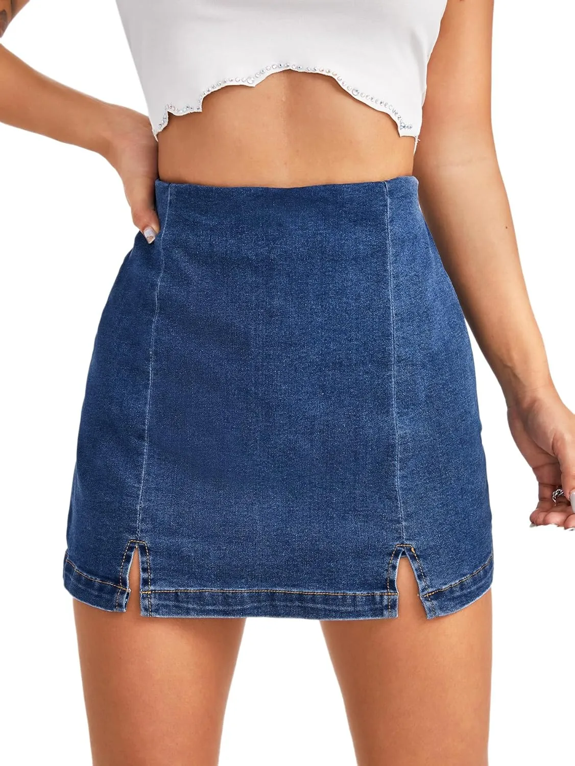 Floerns Women's Casual Split Hem High Waist Denim Skorts Skirt Shorts
