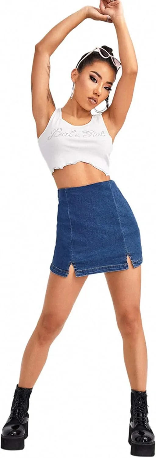 Floerns Women's Casual Split Hem High Waist Denim Skorts Skirt Shorts