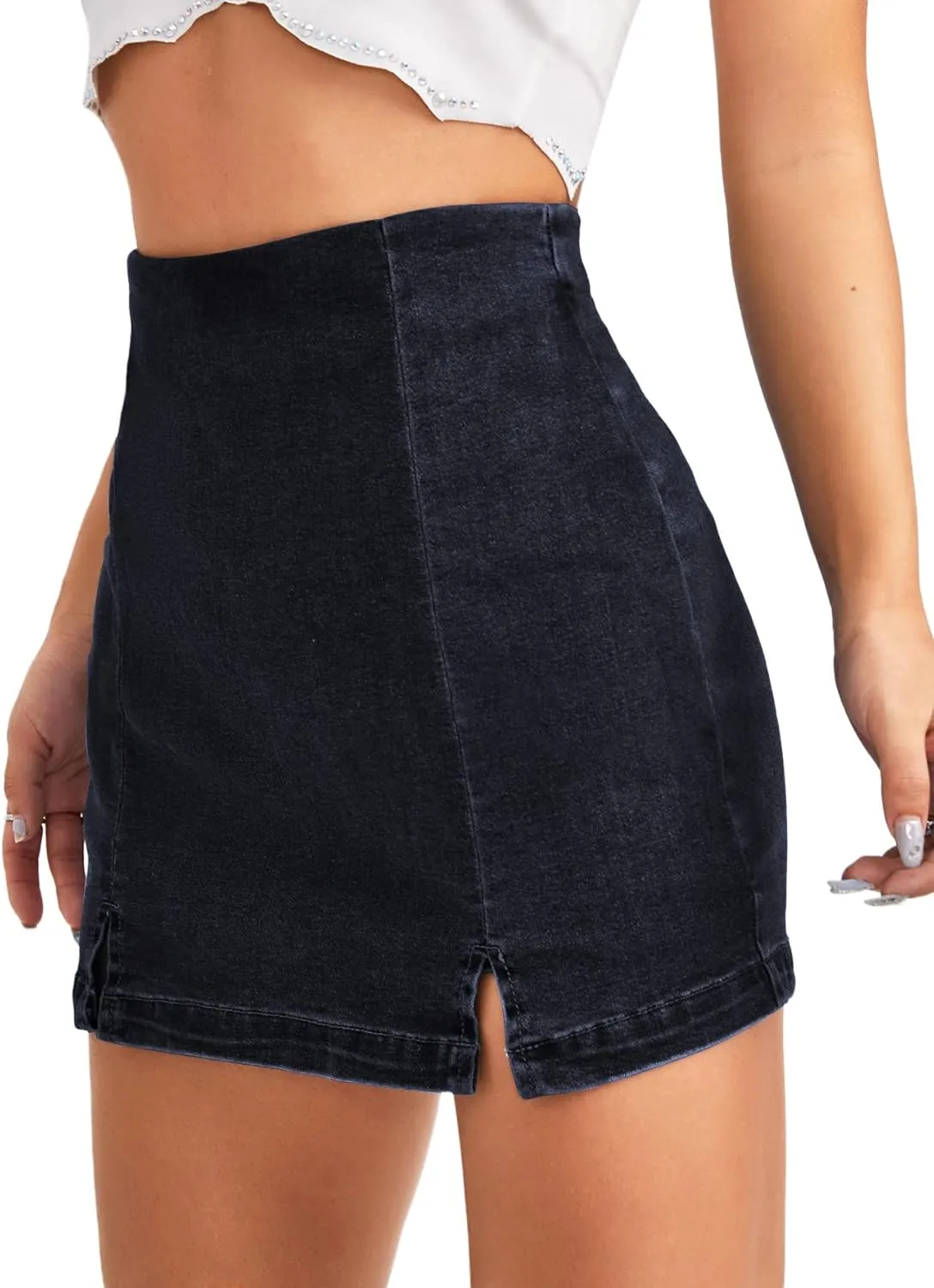 Floerns Women's Casual Split Hem High Waist Denim Skorts Skirt Shorts