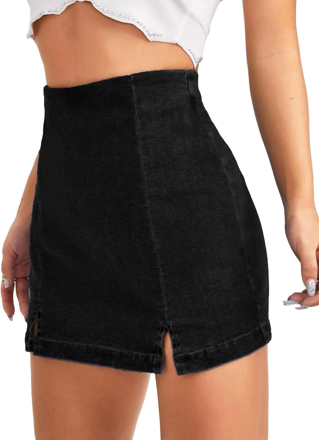 Floerns Women's Casual Split Hem High Waist Denim Skorts Skirt Shorts