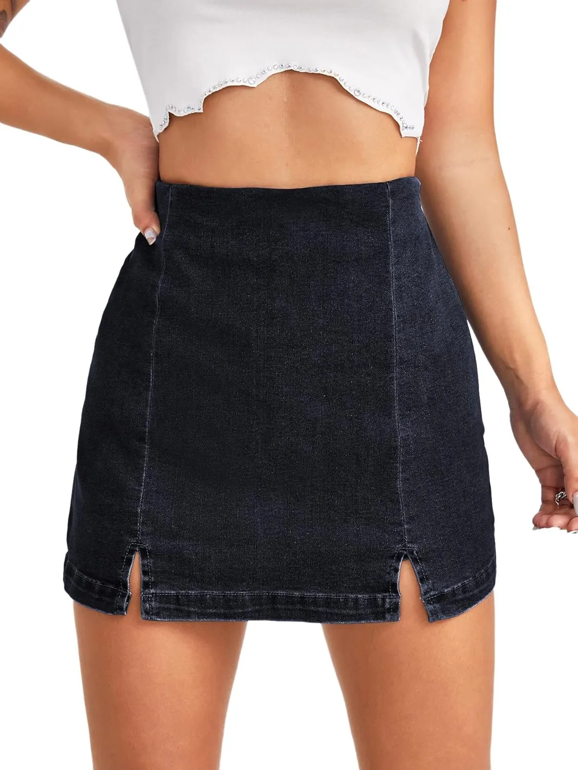Floerns Women's Casual Split Hem High Waist Denim Skorts Skirt Shorts