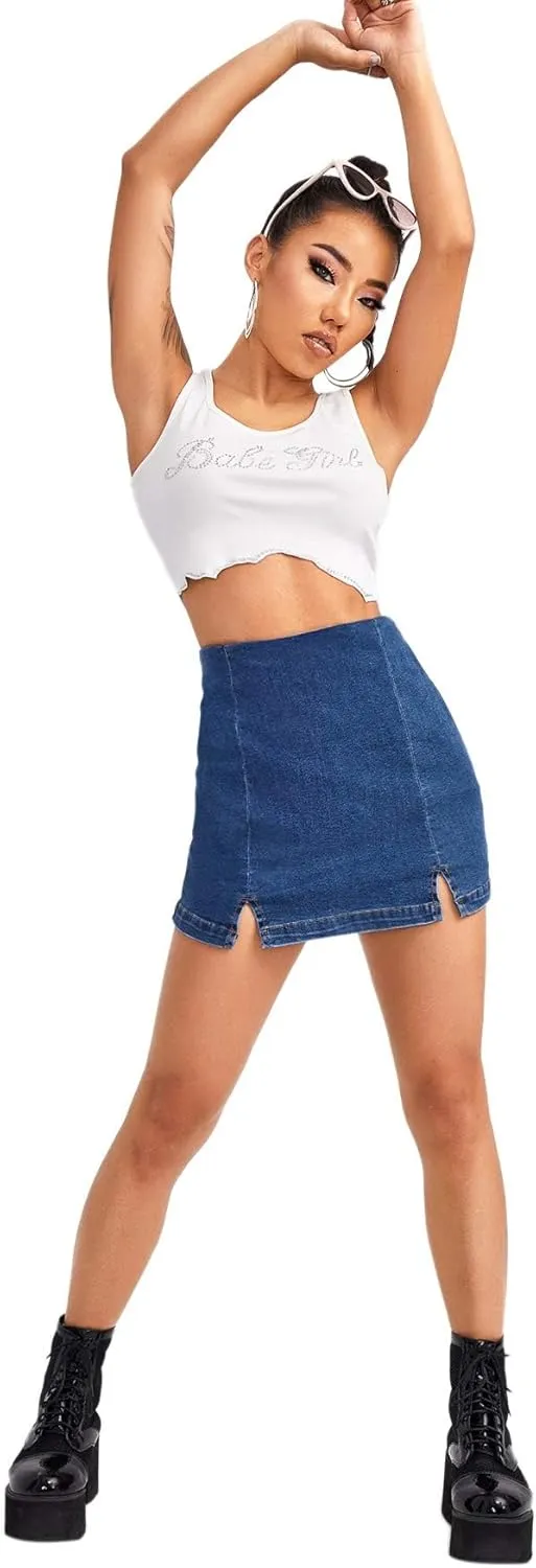 Floerns Women's Casual Split Hem High Waist Denim Skorts Skirt Shorts