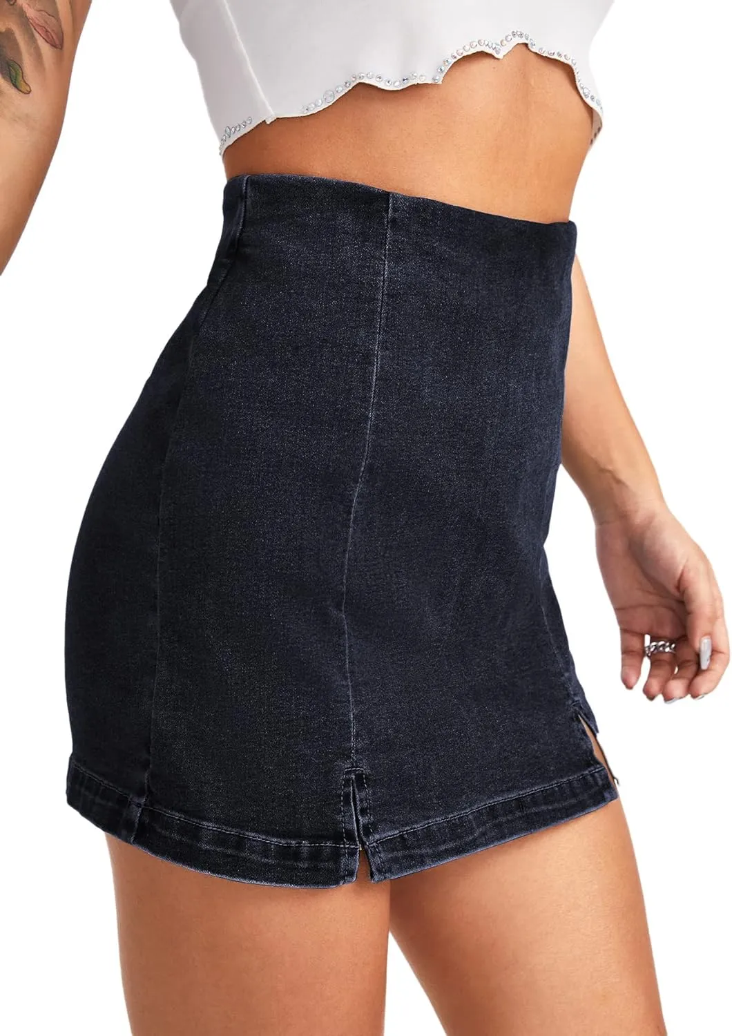 Floerns Women's Casual Split Hem High Waist Denim Skorts Skirt Shorts