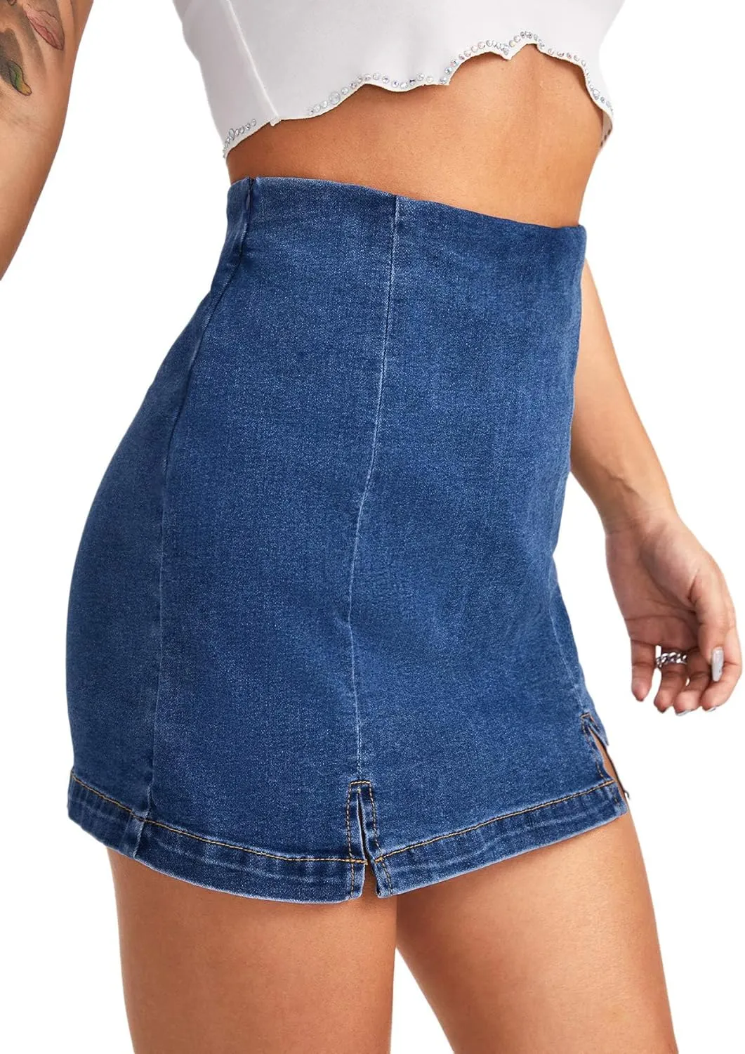 Floerns Women's Casual Split Hem High Waist Denim Skorts Skirt Shorts