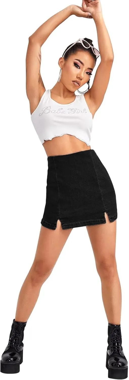 Floerns Women's Casual Split Hem High Waist Denim Skorts Skirt Shorts