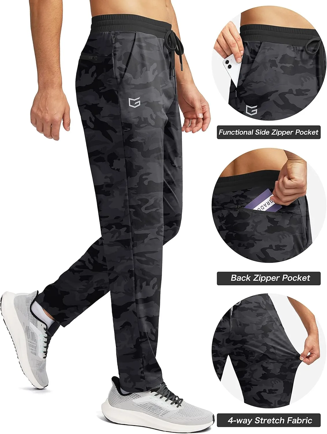 G Gradual Mens Sweatpants Zipper Pockets Tapered Track Athletic Slim Fit Pants for Running, Exercise, Workout
