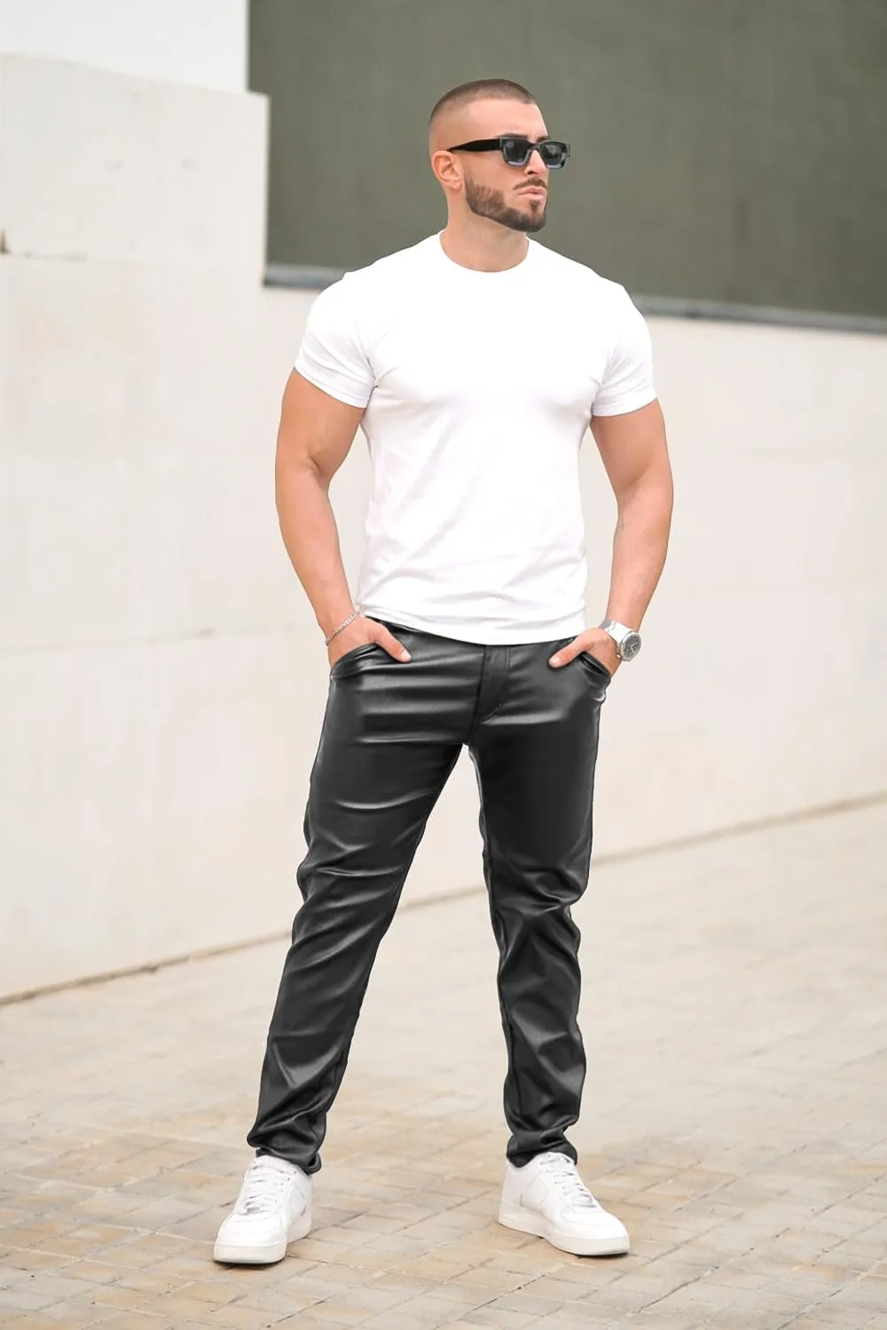 GINGTTO Mens Leather Pants Slim Fit Disco Pants for Men Stretch