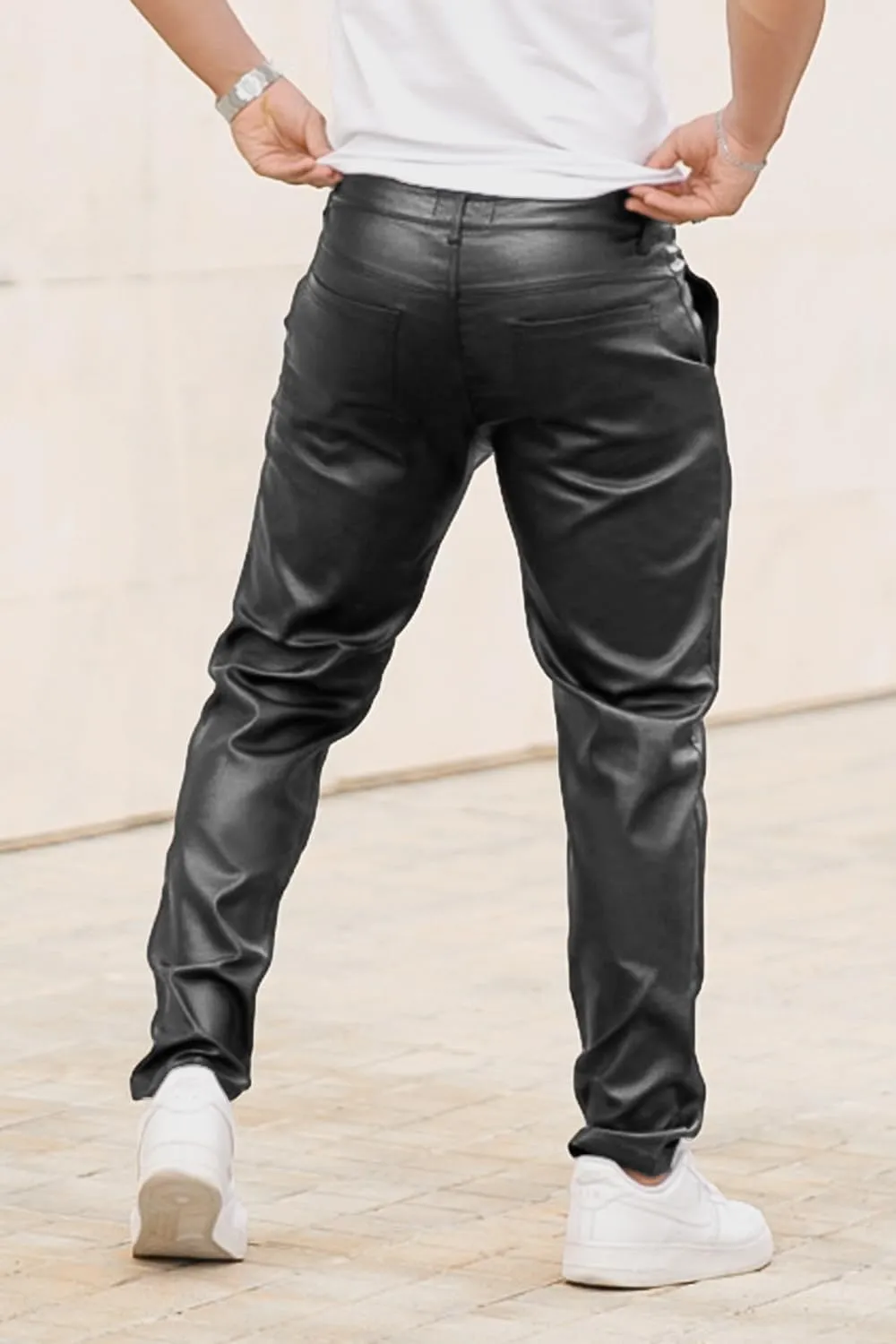 GINGTTO Mens Leather Pants Slim Fit Disco Pants for Men Stretch